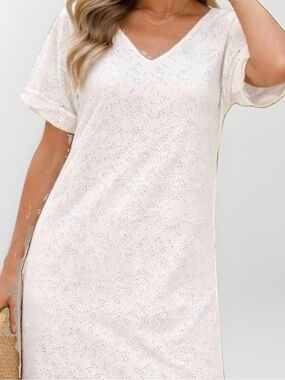 Ralph Lauren V-Neck White Eyelet Dress Cotton Scallop Hem Lined Sz 10 NWT